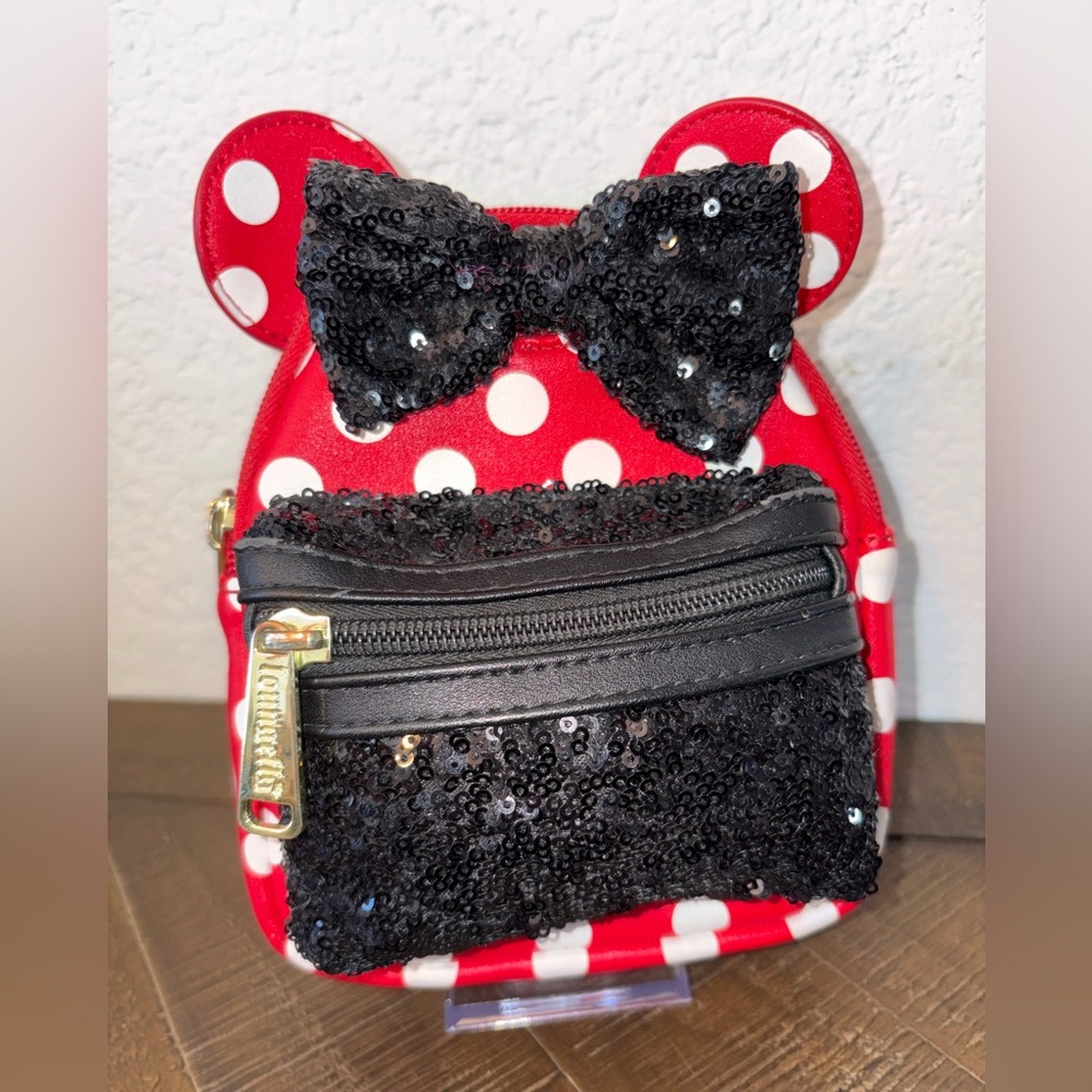 🥰Disney Parks Loungefly Minnie Mouse Mini Backpack Keychain Bag Charm Polka Dot
